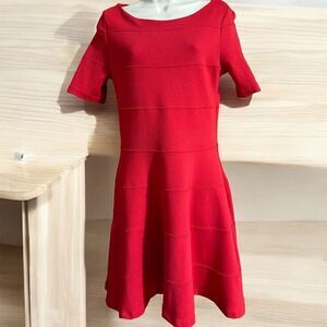 Zara Basic Women's Red Pull Over Short Sleeve Fit and Flare Skater Tiered Dress